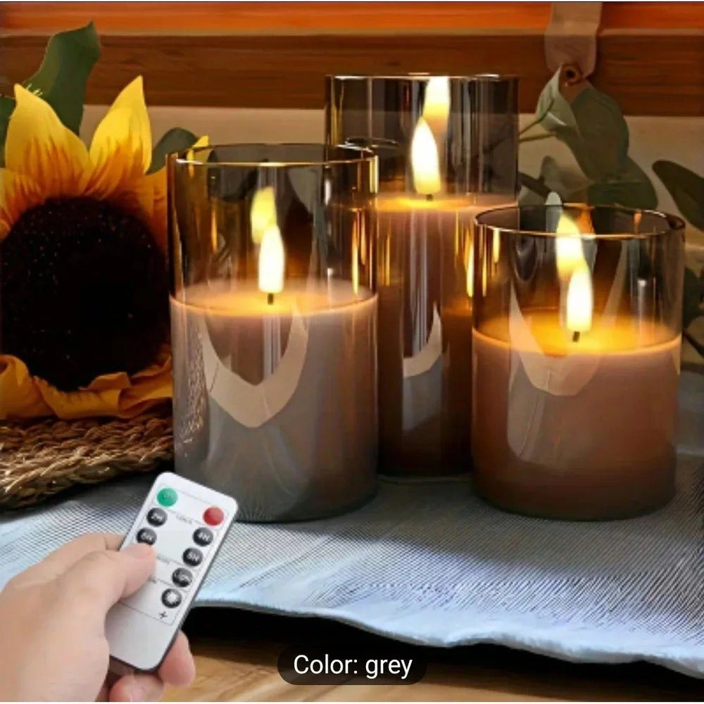 Acrylic Flameless Candles with Remote &‎ Timer, 3 Pack Dimmable Flickering LED